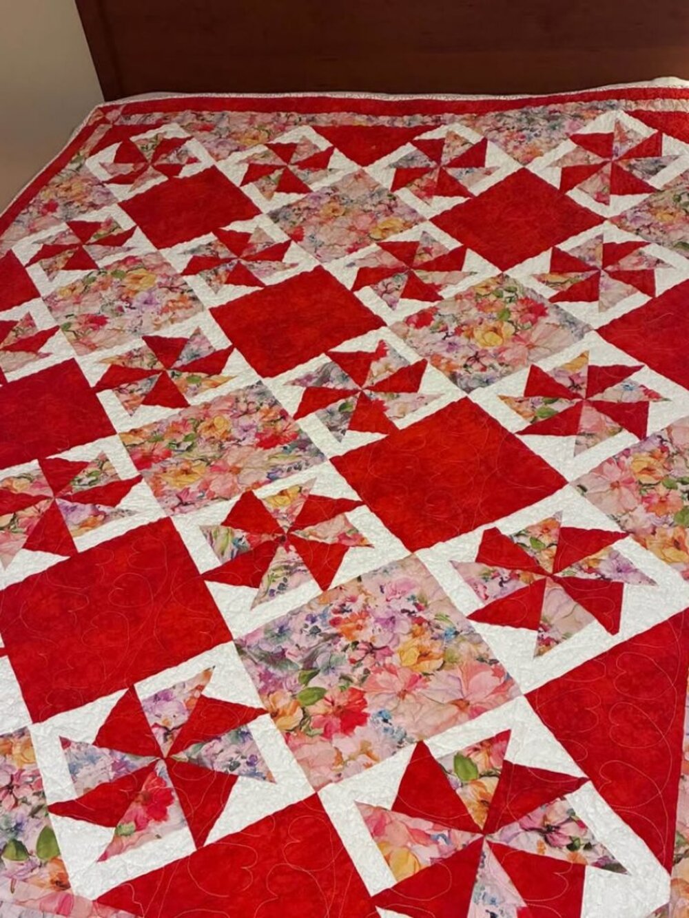 Handmade Floral Pinwheel 60” x 78” Quilt